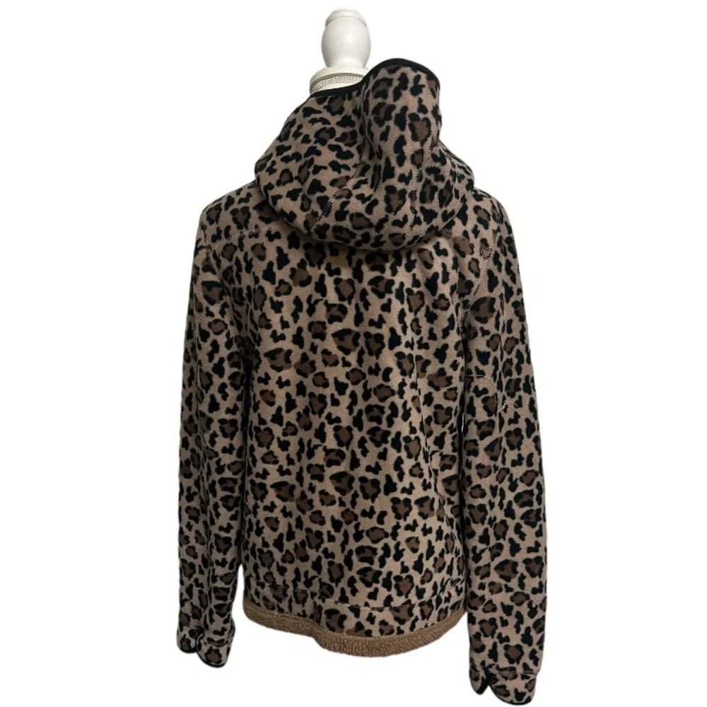 Leopard Print Fleece Hooded Zip Up Jacket With Pockets Ladies Size Medium